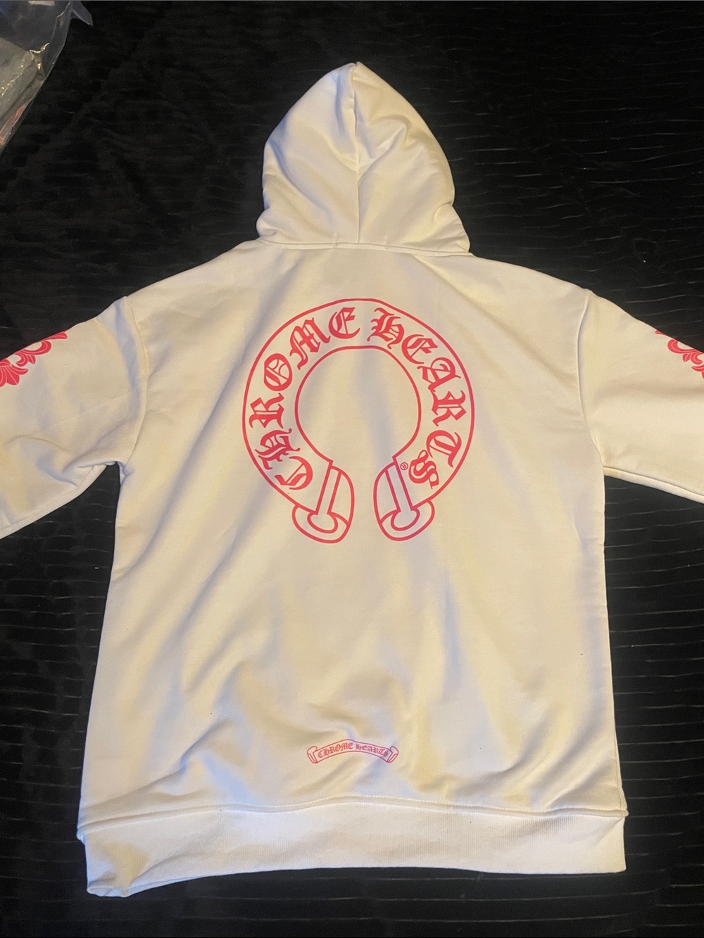 Chrome Hearts White Hoodie with Pink Graphic Horseshoe